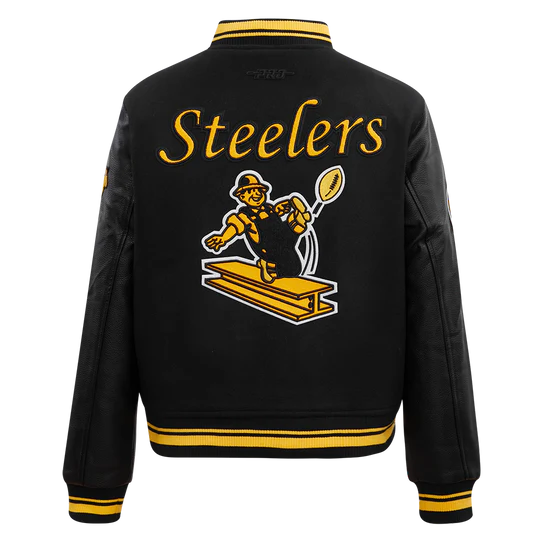 Pittsburgh Steelers Retro Classic Black Wool & Genuine Leather Sleeves Men's Varsity Letterman Jacket