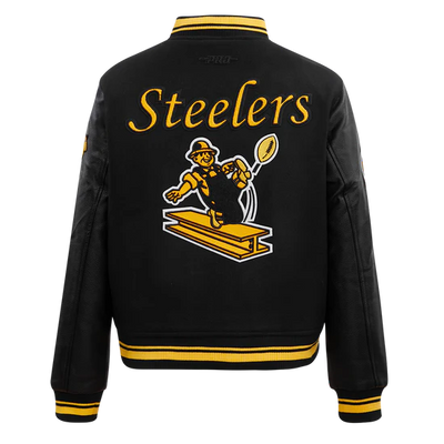 Pittsburgh Steelers Retro Classic Black Wool & Genuine Leather Sleeves Men's Varsity Letterman Jacket