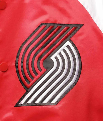 Portland Trail Blazers Reliever Full-Snap Varsity Tri Color Satin Men's Bomber Jacket