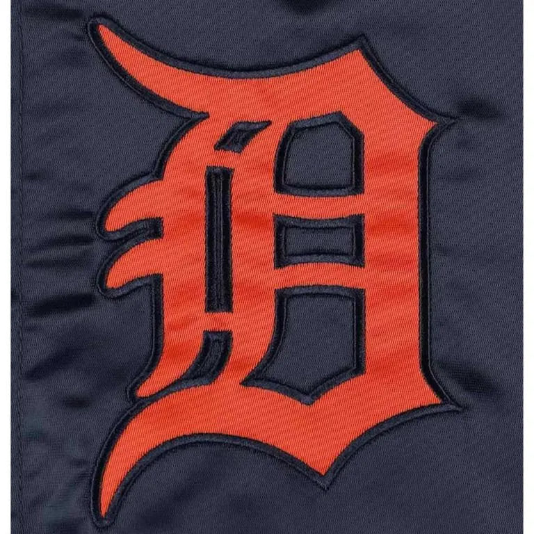 Detroit Tigers Midfield Navy Blue Satin Full-Snap Varsity Men's Jacket