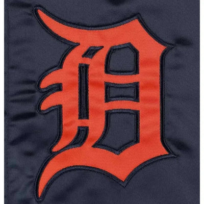 Detroit Tigers Midfield Navy Blue Satin Full-Snap Varsity Men's Jacket