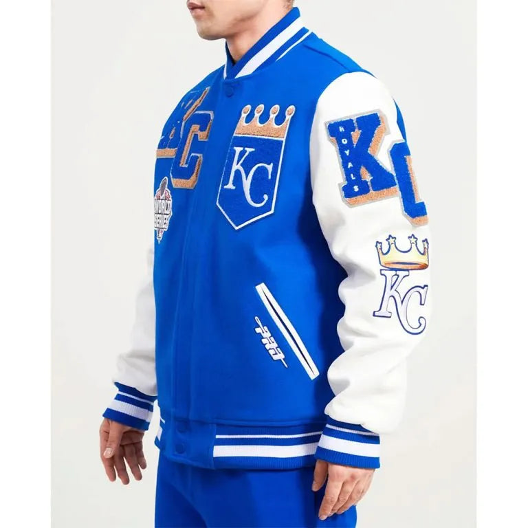 Kansas City Royals Mashup Royal Blue Wool & White Leather Sleeves Varsity Men's Jacket