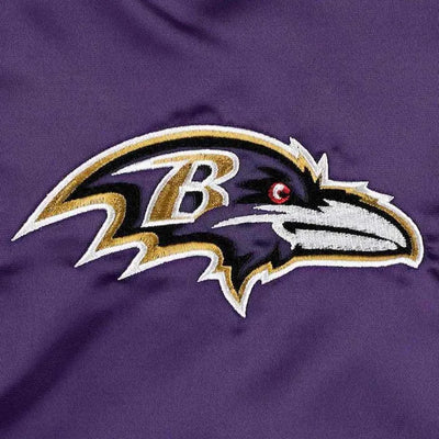 Baltimore Ravens The Pick and Roll Full-Snap Varsity Purple Satin Men's Bomber Jacket