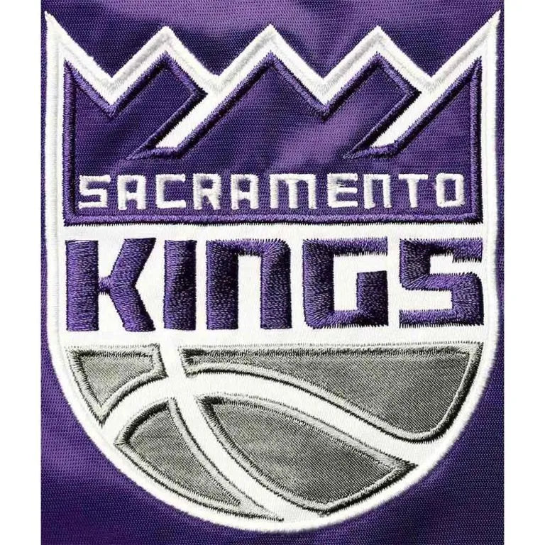 Sacramento Kings 75th Anniversary Leader Full-Snap Varsity Purple and Black Satin Men's Bomber Jacket