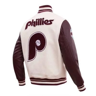 Philadelphia Phillies White Wool & Wine Leather Sleeves Varsity Men's Jacket