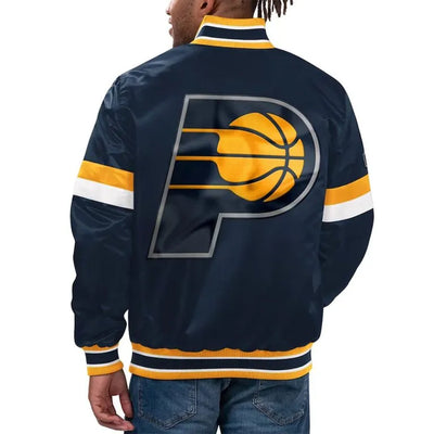 Indiana Pacers Home Game Full-Snap Varsity Navy Blue Satin Men's Bomber Jacket