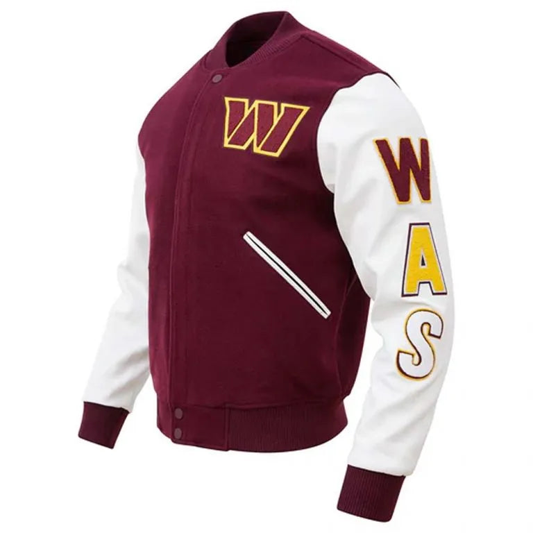 Washington Commanders Burgundy Wool & White Genuine Leather Sleeves Men's Varsity Letterman Jacket