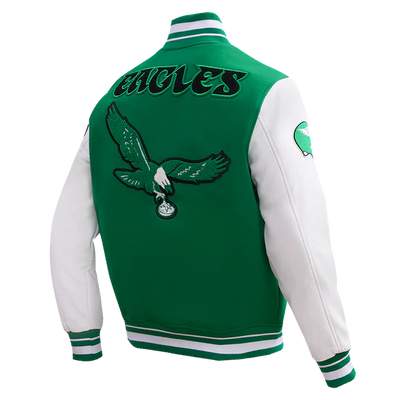 Philadelphia Eagles Mash Up Retro Classic Green Wool & White Genuine Leather Sleeves Men's Varsity Letterman Jacket