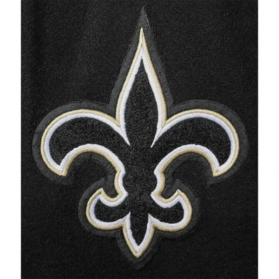 New Orleans Saints Logo Mash Up Black Wool & White Genuine Leather Sleeves Men's Varsity Letterman Jacket