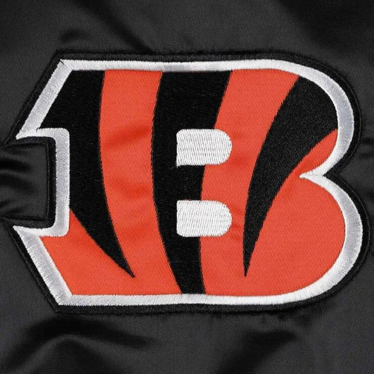 Cincinnati Bengals Midfield Full-Snap Varsity Black Satin Men's Bomber Jacket