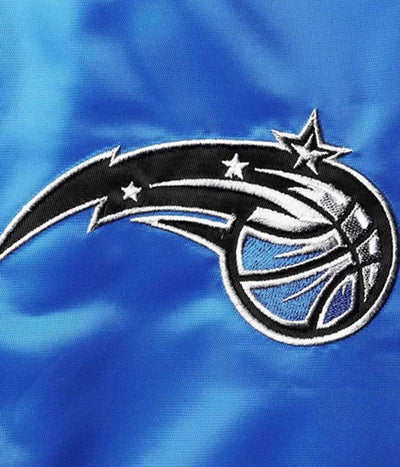 Orlando Magic 75th Anniversary Leader Full-Snap Varsity Color Block Satin Men's Bomber Jacket