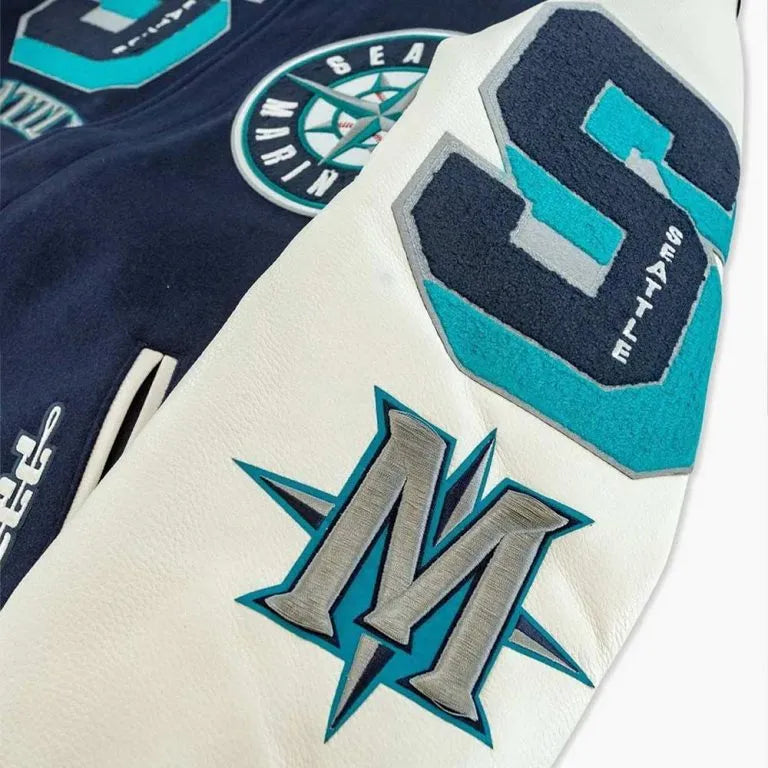 Seattle Mariners Sluggers Varsity Navy Blue Wool & White Leather Sleeves Men's Jacket