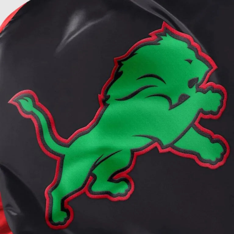 Detroit Lions Ty Mopkins History Full-Snap Varsity Black Satin Men's Bomber Jacket