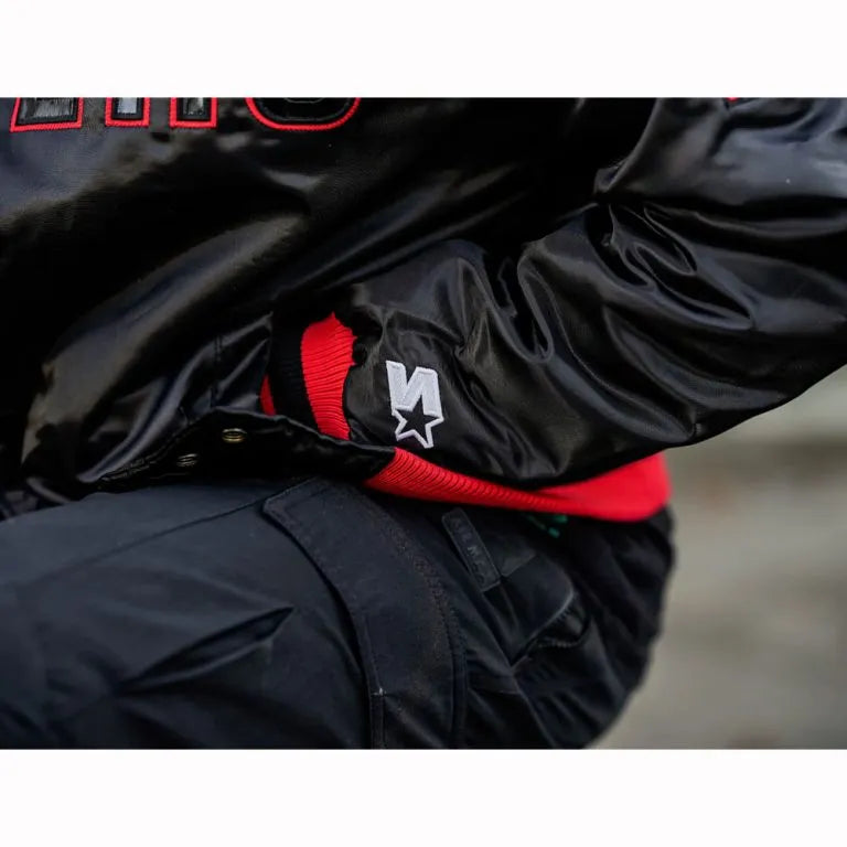 Indiana Pacers Full-Snap Varsity Black and Red Satin Men's Bomber Jacket