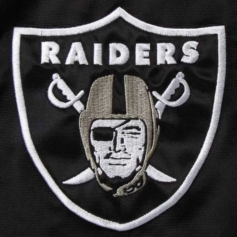 Los Angeles Raiders Prime Time Full-Snap Varsity Black/Silver Satin Men's Bomber Jacket