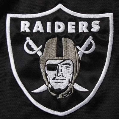 Los Angeles Raiders Prime Time Full-Snap Varsity Black/Silver Satin Men's Bomber Jacket