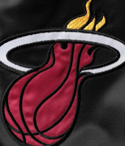 75th Anniversary Miami Heat Leader Full-Snap Varsity Red and Black Satin Men's Bomber Jacket