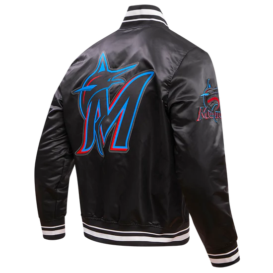 Miami Marlins Black Satin Varsity Full-Snap Men's Jacket