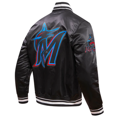 Miami Marlins Black Satin Varsity Full-Snap Men's Jacket