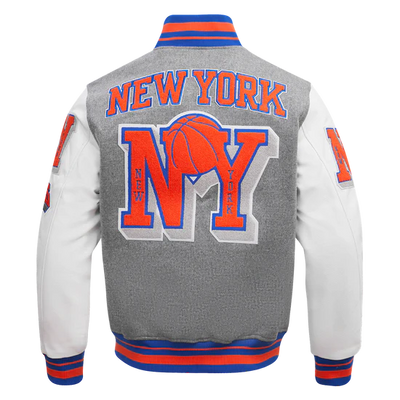 New York Knicks Varsity Gray Wool & White Genuine Leather Sleeves Men's Letterman Jacket