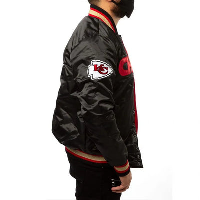 Kansas City Chiefs Full-Snap Varsity Red and Black Satin Men's Bomber Jacket