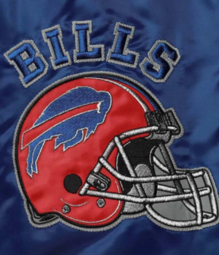 Buffalo Bills Locker Room Throwback Full-Snap Varsity Royal Blue and Red Satin Men's Bomber Jacket