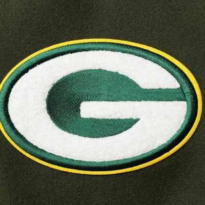 Green Bay Packers Logo Green Wool and White Genuine Leather Sleeves Men's Varsity Letterman Jacket
