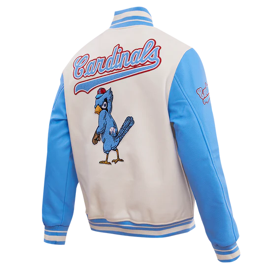 Louis Cardinals White Wool & Blue Leather Sleeves Varsity Men's Jacket