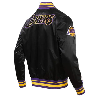 Los Angeles Lakers Retro Classic Rib Full-Snap Varsity Black Satin Men's Bomber Jacket