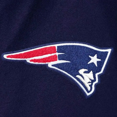 New England Patriots Logo Navy Blue Wool and White Genuine Leather Sleeves Men's Varsity Letterman Jacket