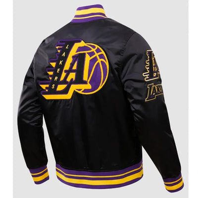 Los Angeles Lakers Mash Up Logo Full-Snap Varsity Black Satin Men's Bomber Jacket