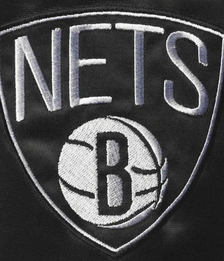 Brooklyn Nets Leader Full-Snap Varsity Gray & Black Satin Men's Bomber Jacket
