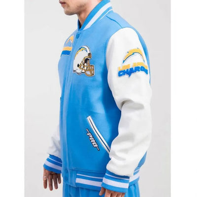 Los Angeles Chargers Mashup Light Blue Wool and White Genuine Leather Sleeves Men's Varsity Letterman Jacket