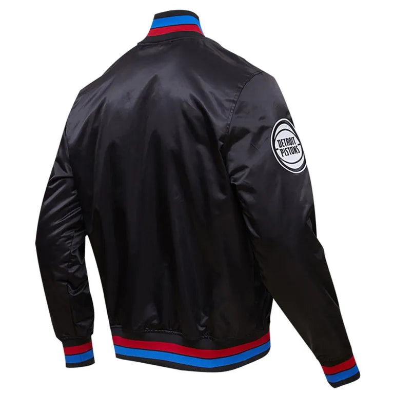 Detroit Pistons Statement Edition Classic Full-Snap Varsity Black Satin Men's Bomber Jacket