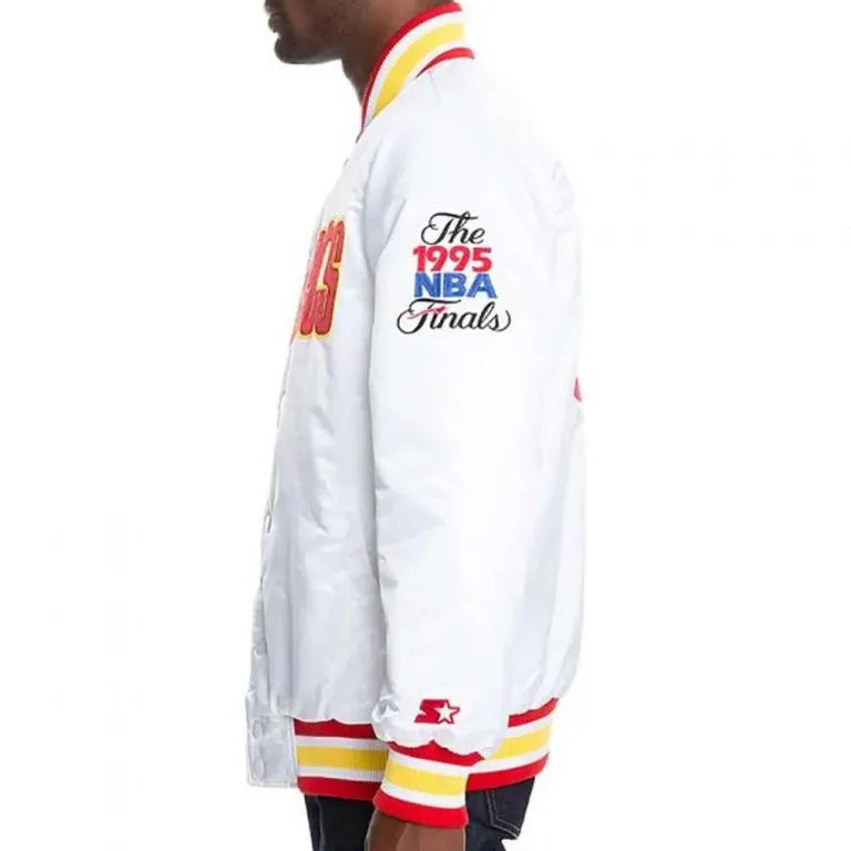 Houston Rockets Full-Snap Varsity White Satin Men's Bomber Jacket