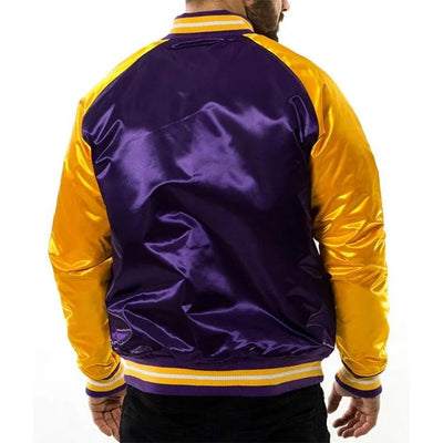 Los Angeles Lakers NBA Tough Season Full-Snap Varsity Purple/Yellow Satin Men's Bomber Jacket