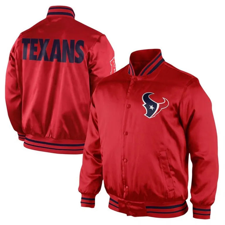 Houston Texan Start Again Full-Snap Varsity Red Satin Men's Bomber Jacket