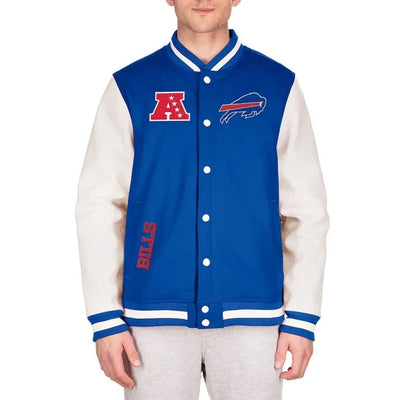 Buffalo Bills Third Down Royal Blue Wool and White Leather Sleeves Varsity Men's Letterman Jacket