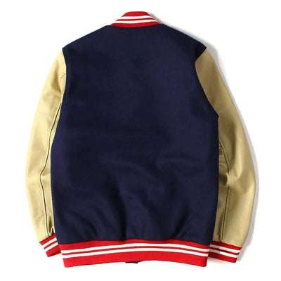 New England Patriots Kendrick Lamar Navy Blue Wool and Beige Genuine Leather Sleeves Men's Varsity Letterman Jacket