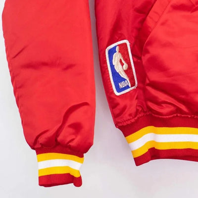80’s Houston Rockets Full-Snap Varsity Red Satin Men's Bomber Jacket