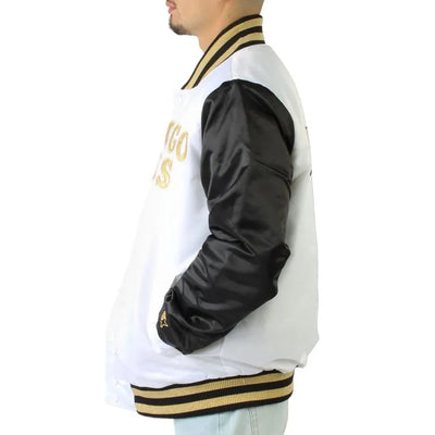 Chicago Bulls Full-Snap Varsity Black and White Satin Men's Bomber Jacket