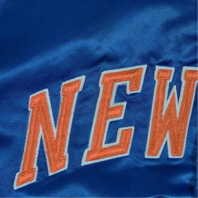 90’s New York Knicks Full-Snap Varsity Royal Blue Satin Men's Bomber Jacket