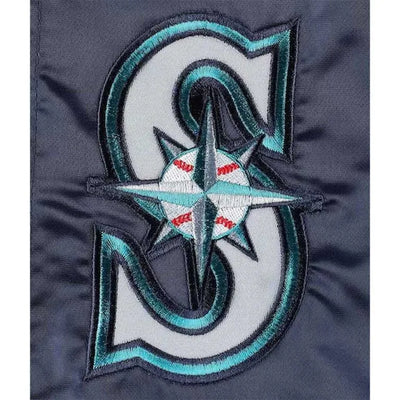 Seattle Mariners Midfield Full-Snap Varsity Navy Blue Satin Men's Jacket