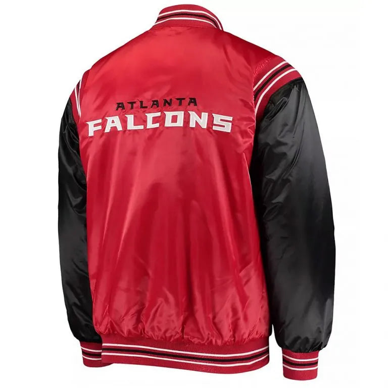 Atlanta Falcons Enforcer Full-Snap Varsity Red and Black Satin Men's Bomber Jacket