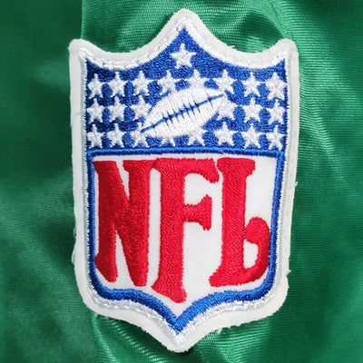 80s New York Jets Striped Full-Snap Varsity Green Satin Men's Bomber Jacket