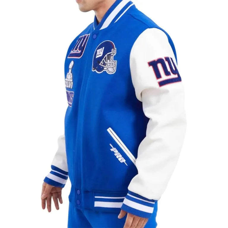 New York Giants Mash Up Royal Blue Wool & White Genuine Leather Sleeves Men's Varsity Letterman Jacket
