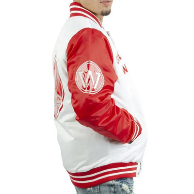 Golden State Warriors Full-Snap Varsity White and Red Satin Men's Bomber Jacket