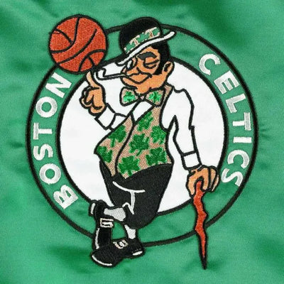 Boston Celtics Pick & Roll Full-Snap Varsity Green Satin Men's Bomber Jacket