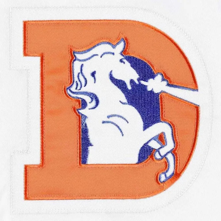 Denver Broncos Throwback Warm Up Pitch Full-Snap Varsity Royal Blue & White Satin Men's Bomber Jacket