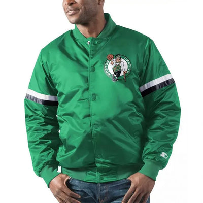 Boston Celtics The Champ Full-Snap Varsity Green Satin Men's Bomber Jacket